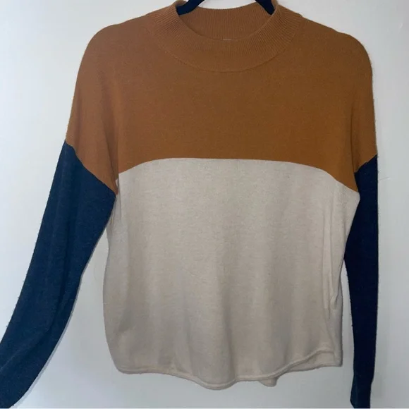 Madewell Ashbury Mockneck Sweater colorblock - Brown, Cream, and Navy - Picture 4 of 10
